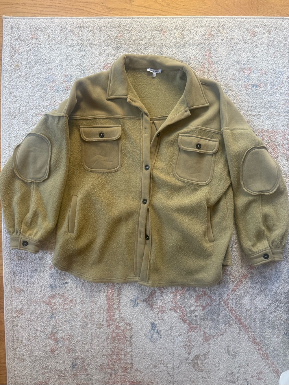 white birch Olive Green Fleece Shacket with Button Front Pockets